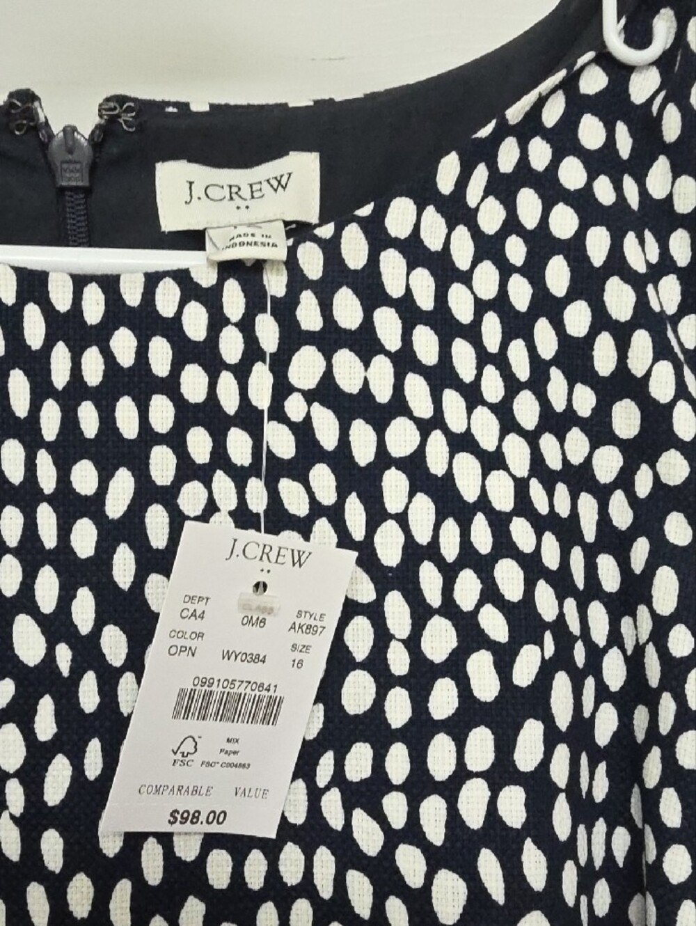 J. Crew Black & White Sleeveless Dress with Dot Print - Picture 2 of 3